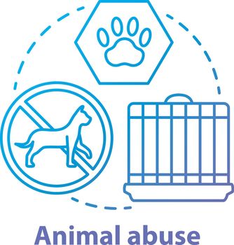 Animal abuse and harm concept icon. Zoosadism. Animal neglect, cruelty and mistreatment idea thin line illustration. Pets rights protection, welfare. Vector isolated outline drawing