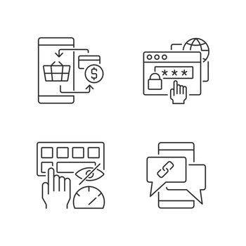 Dealing with digital technology linear icons set