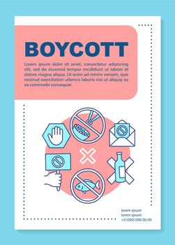 Food boycott poster template layout. Voluntary abstention banner, booklet, leaflet print design with linear icons. Consumer activism vector brochure page layouts for magazines, advertising flyers