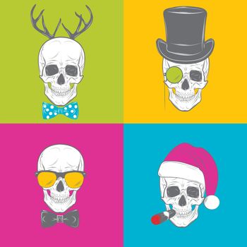 Funny Skulls vector set. Gentleman skull