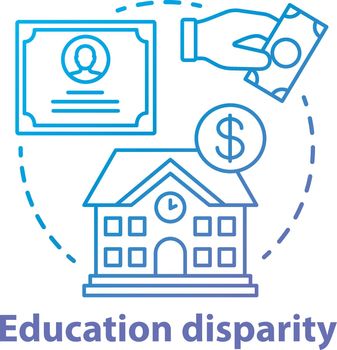 Education disparity concept icon. Educational inequality idea thin line illustration. School funding. Student loan, financial aid. Paid education. Vector isolated outline drawing