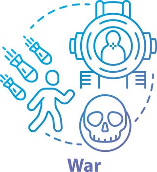 War concept icon. Military action idea thin line illustration. Warfare & terrorism. Armed forces. Offensive. Military operation, blockade, siege. Vector isolated outline drawing