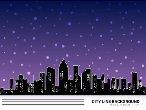 Urban cityscape vector illustration. Winter Night city silhouette greeting line card