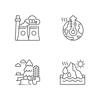 Global warming linear icons set