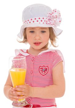 charming little girl with a glass of juice.