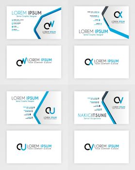 Blue Business Card Template. Simple Identity Card Design With Alphabet Logo And Slash Accent Decoration. For Corporate, Company, Professional, Business, Advertising, Public Relations, Brochure, Poster