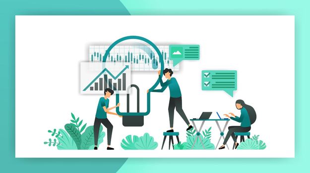 business plan. planning, deliberation and brainstorming to determine strategy and direction of the company business. vector illustration concept for landing page ui web mobile app poster banner flyer