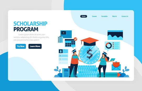 vector illustration of scholarship education program, learning abroad. financial funds and study loans for education. academic achievements, school cost. for banner, web, website, mobile apps, flyer