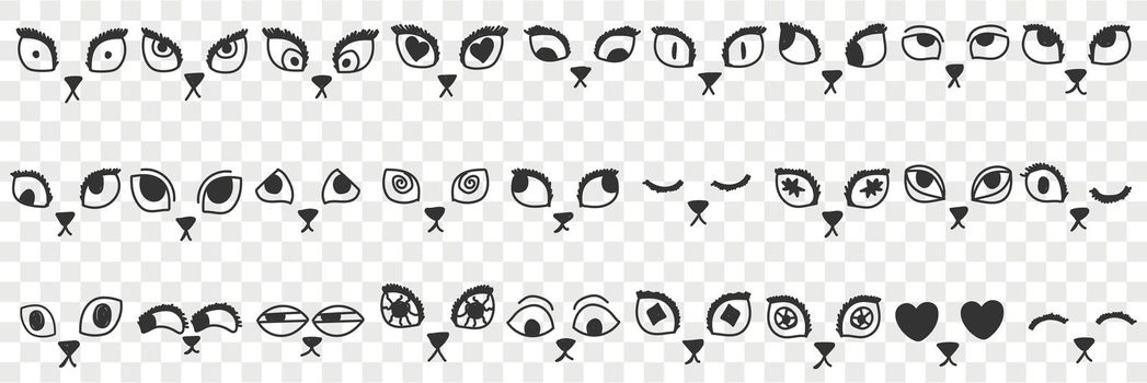Cats eyes and noses doodle set
