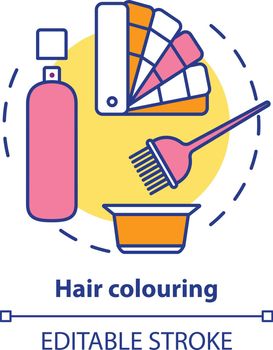 Hair colouring concept icon. Hair highlighting and dyeing, hairdo. Hairstyling idea thin line illustration. Hairdresser salon, hairstylist parlor. Vector isolated outline drawing. Editable stroke