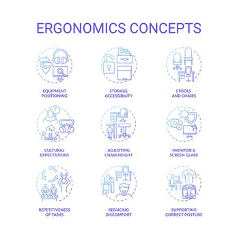 Ergonomics concept icons set