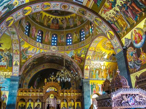 Pothia, Kalymnos / Greece - September 13 2014: The interior of Orthodox church of Saint Savvas of the patron saint of the Greek island of Kalymnos