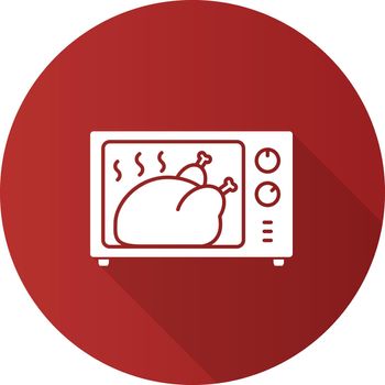 Whole chicken grilling in microwave oven flat design long shadow