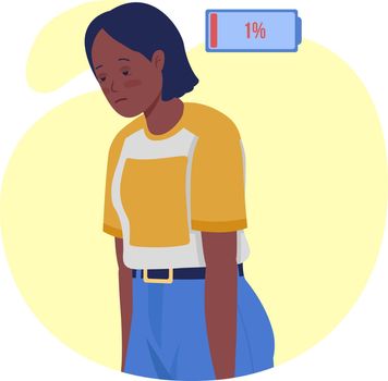 Woman with fatigue semi flat color vector character