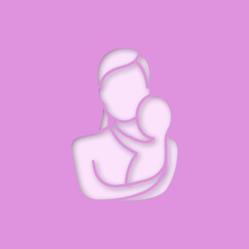 Mother holding newborn baby paper cut out icon
