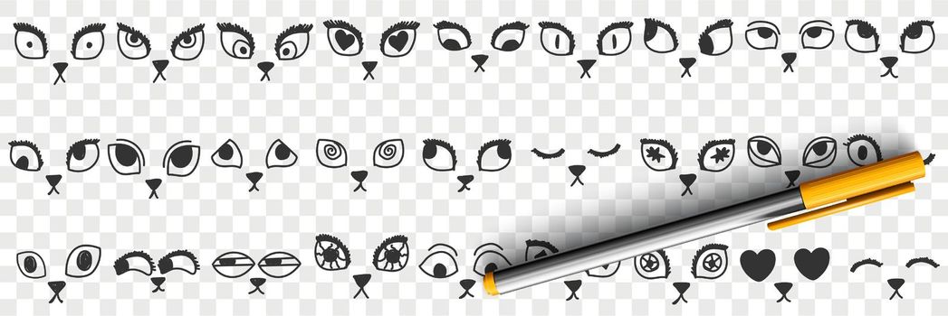 Cats eyes and noses doodle set