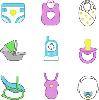 Childcare color icons set