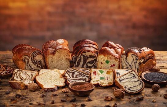Sweet braided bread loafs