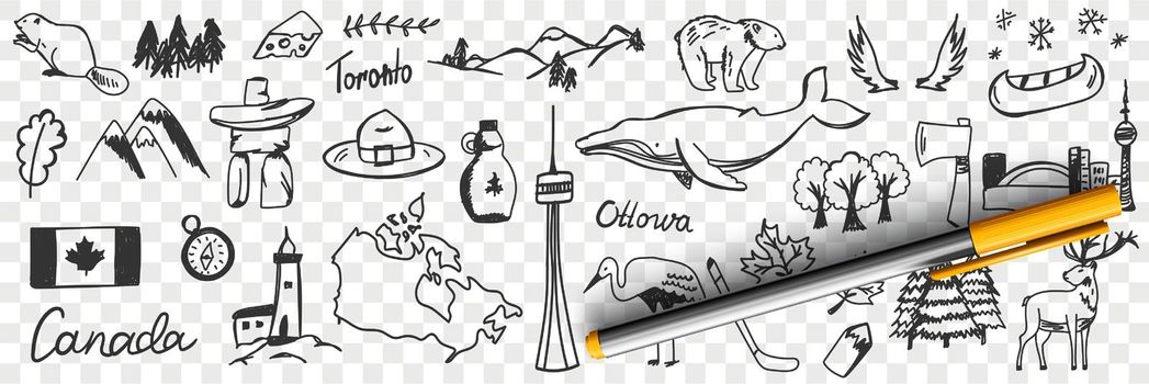 Canadian symbols and signs doodle set