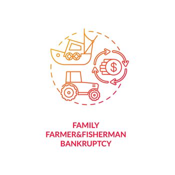Family farmer and fisherman bankruptcy red gradient concept icon