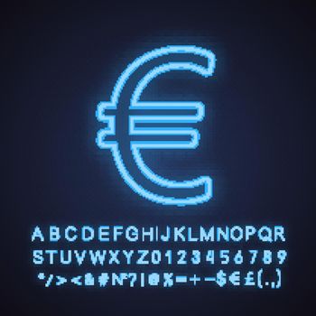 Euro sign neon light icon