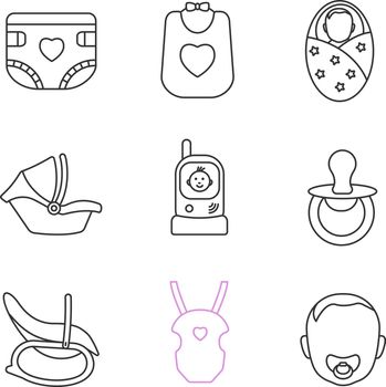 Childcare linear icons set