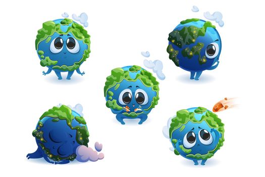 Planet Earth character with different emotions