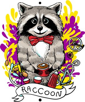 raccoon drinks tea