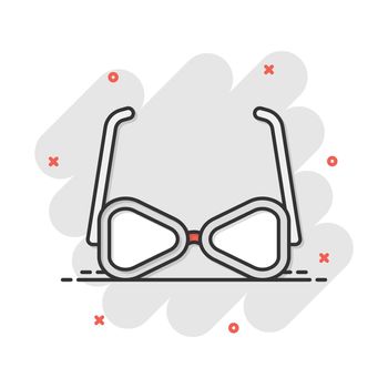 Vector cartoon sunglasses icon in comic style. Eyewear sign illustration pictogram. Sunglasses business splash effect concept.