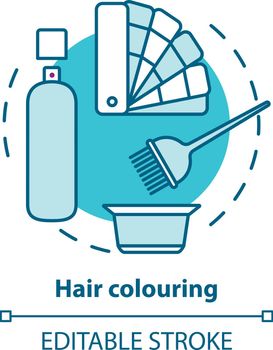 Hair colouring blue concept icon. Hair highlighting and dyeing, hairdo. Hairstyling idea thin line illustration. Hairdresser salon, hairstylist parlor. Vector isolated outline drawing. Editable stroke