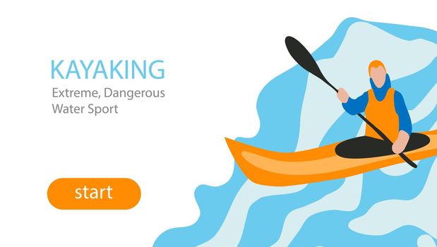 Landing page template of sport kayaking. Design concept of web page design for a kayaking website.