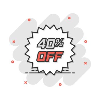 Vector cartoon discount sticker icon in comic style. Sale tag illustration pictogram. Promotion 40 percent discount splash effect concept.