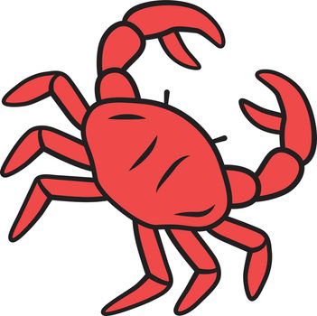 Crab red color icon. Swimming sea animal with pincers. Zodiac sign. Underwater creature, aquatic animal. Ocean aquarium. Seafood restaurant menu. Delicacy food. Isolated vector illustration