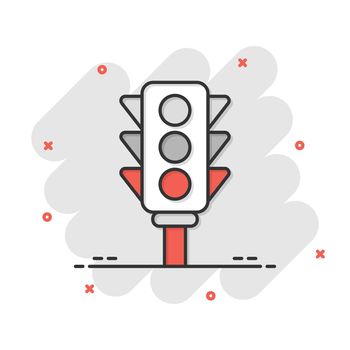 Semaphore icon in comic style. Traffic light cartoon vector illustration on white isolated background. Crossroads splash effect business concept.