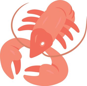 Crayfish flat design long shadow color icon. Underwater sea animals, lobster. Healthy nutrition. Vitamin and diet. Seafood restaurant. Nutritious dishes. Food delicacy. Vector silhouette illustration