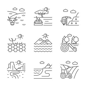 Industrial land linear icons set