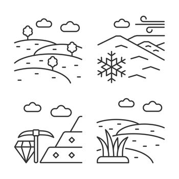 Land diversity linear icons set