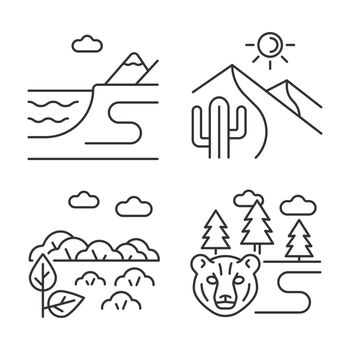 Natural landforms linear icons set