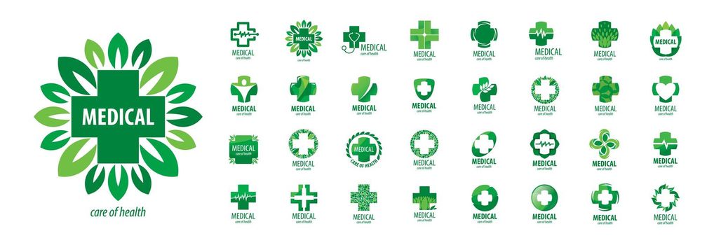 A set of vector logos of medicine on a white background