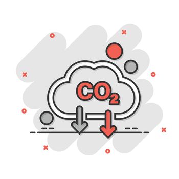 Co2 icon in comic style. Emission cartoon vector illustration on white isolated background. Gas reduction splash effect business concept.