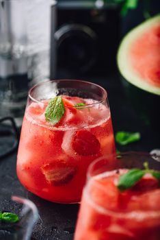 Fresh watermelon and strawberry cocktail