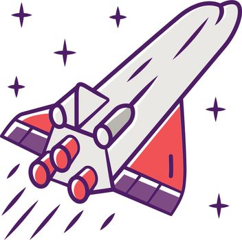 Spaceship color icon. Flying spacecraft. Aerospace vehicle. Interstellar space ship. Missile, aircraft. Human spaceflight. Space exploration. Interplanetary travel. Isolated vector illustration