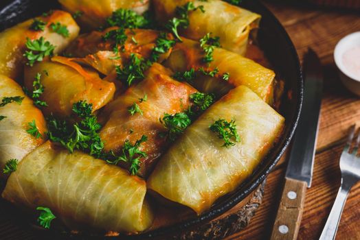 Stuffed Cabbage Rolls in Frying Pan