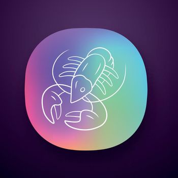Crayfish app icon. Underwater sea animals, lobster. Healthy nutrition. Vitamin, diet. Seafood restaurant. Food delicacy. UI/UX user interface. Web or mobile application. Vector isolated illustration