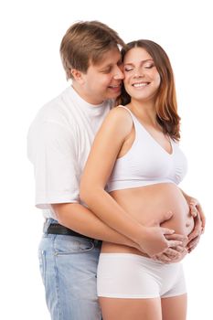 Young couple pregnant mother and happy father