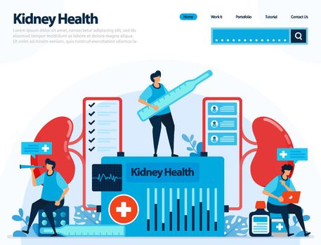 illustration for checking kidney health. diseases and disorders of kidney. checking and handling for internal organs. designed for landing page, template, ui ux, website, mobile app, flyer, brochure