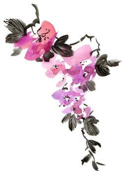 Watercolor twig with flowers