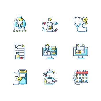 Medicine and healthcare RGB color icons set