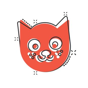 Cat head icon in comic style. Cute pet cartoon vector illustration on white isolated background. Animal splash effect business concept.