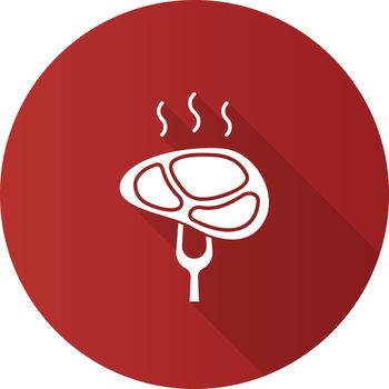 Steak on carving fork flat design long shadow glyph icon